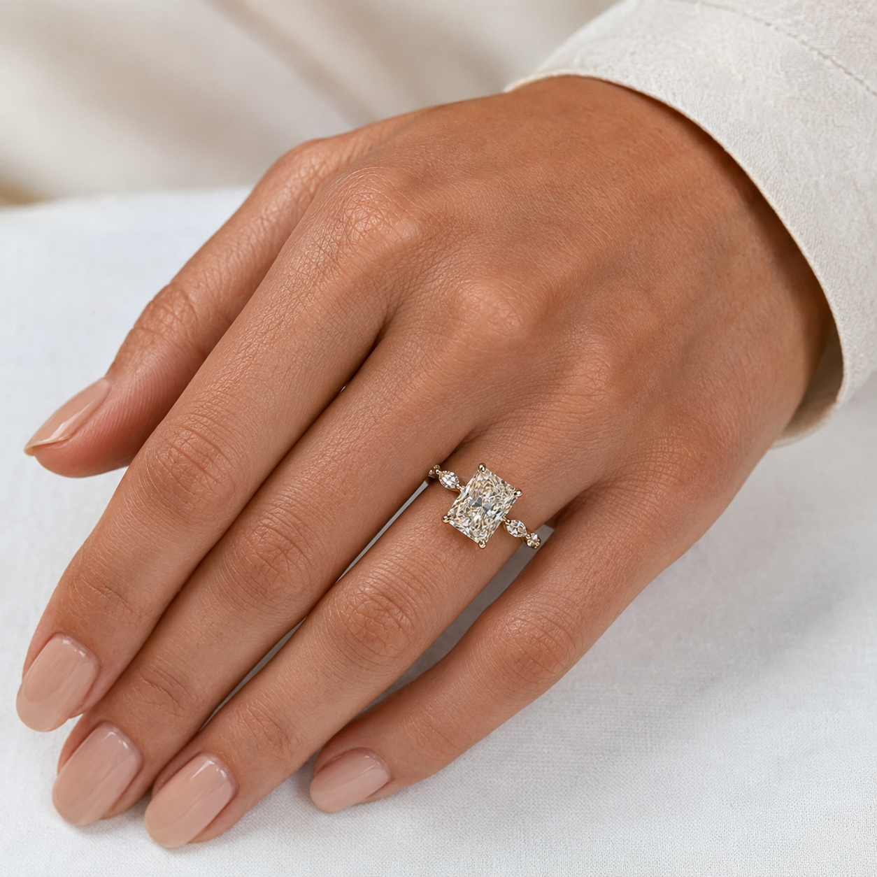 3.00ct Radiant Lab Grown Diamond Hidden Halo Engagement Ring – 14K Rose Gold