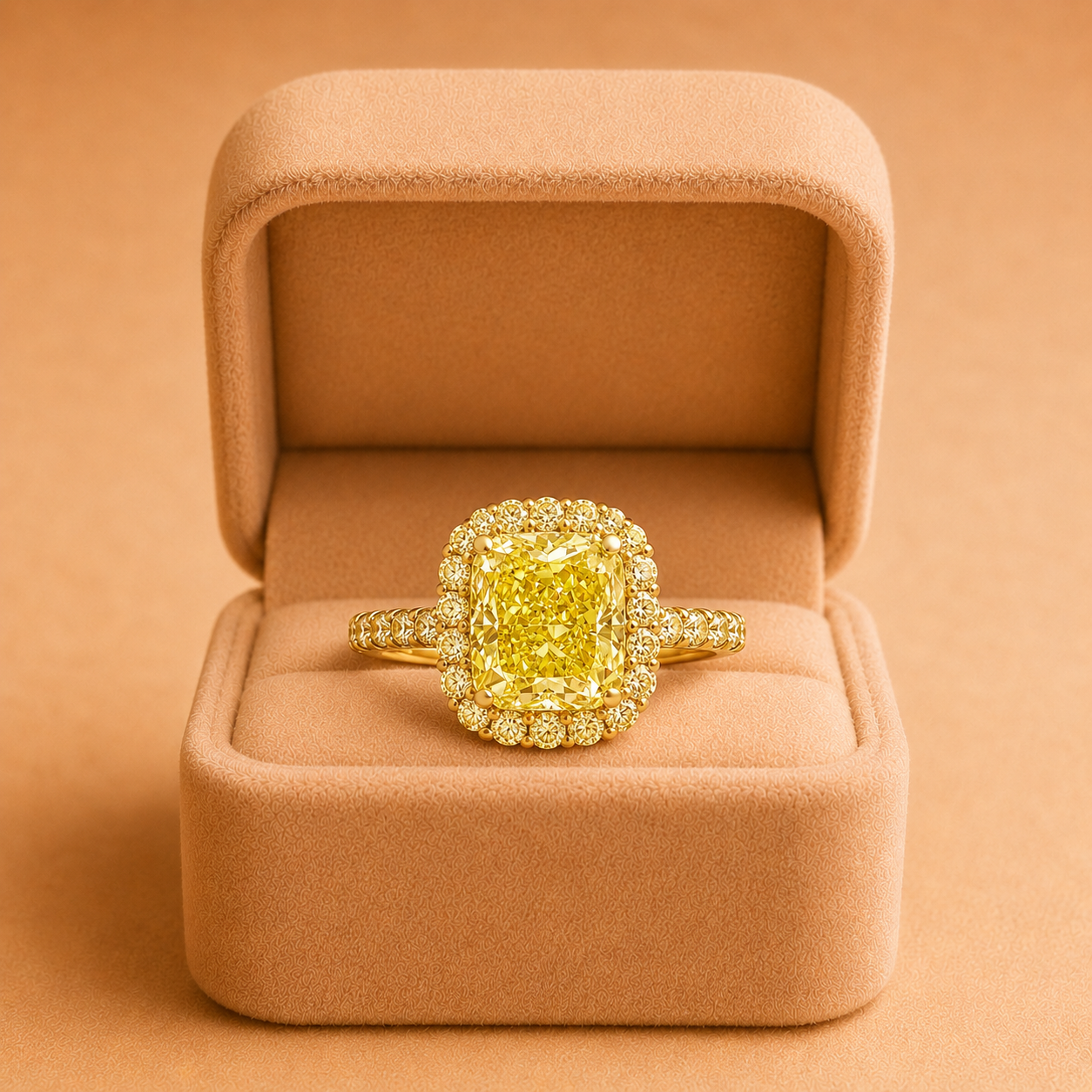 2Ct Radiant Lab Grown Yellow Diamond Halo Engagement Ring 14K Gold