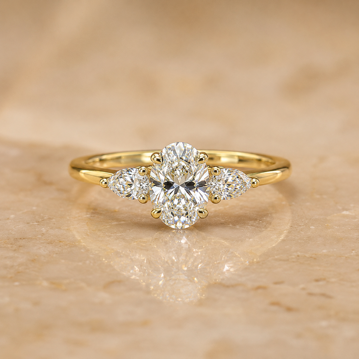 Oval Lab Grown Diamond Engagement Ring Three Stone 14K Yellow Gold IGI Certified E VVS2