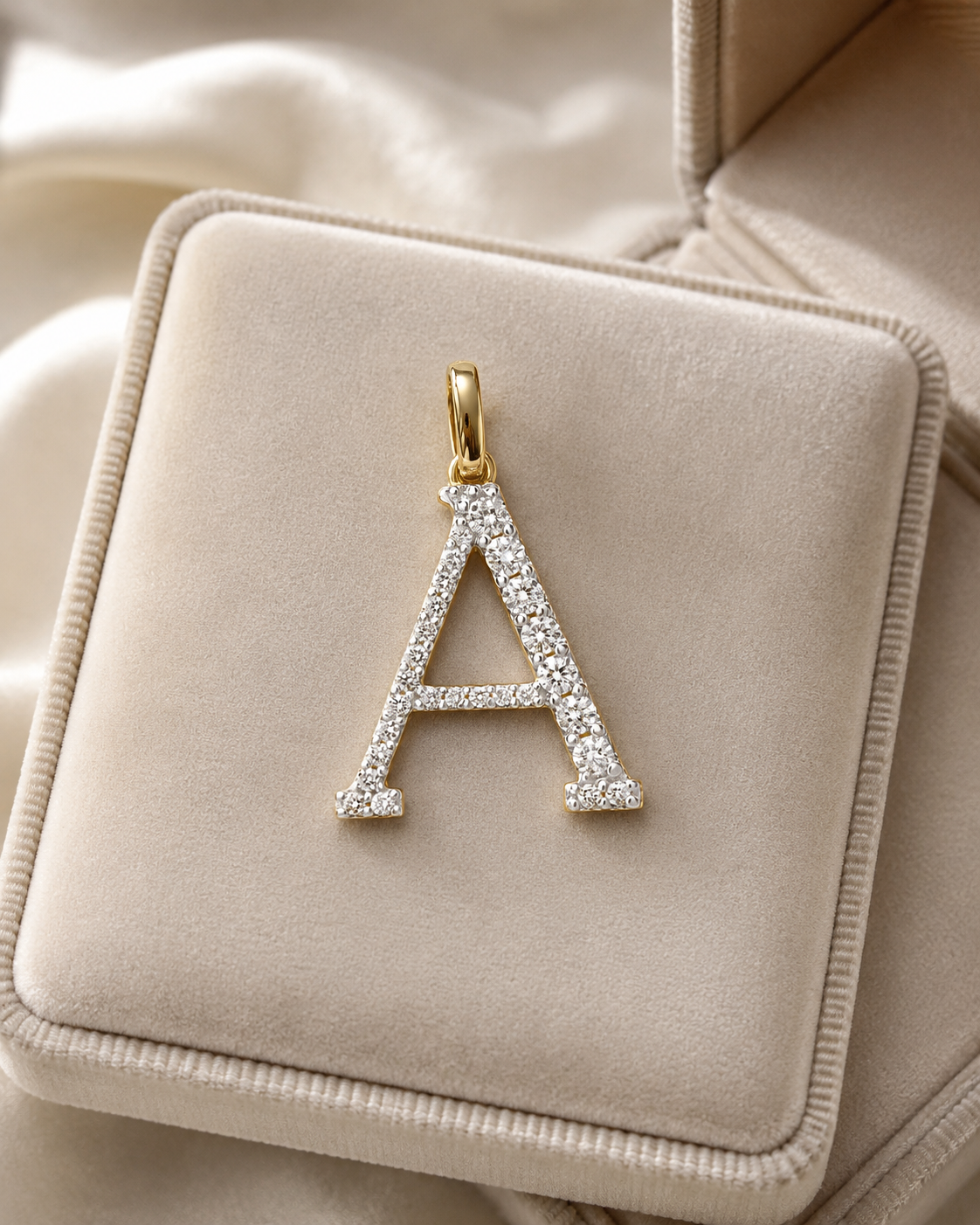 Initial Letter A Lab Grown Diamond Pendant – Pave 14K Yellow Gold – Personalized Charm Necklace