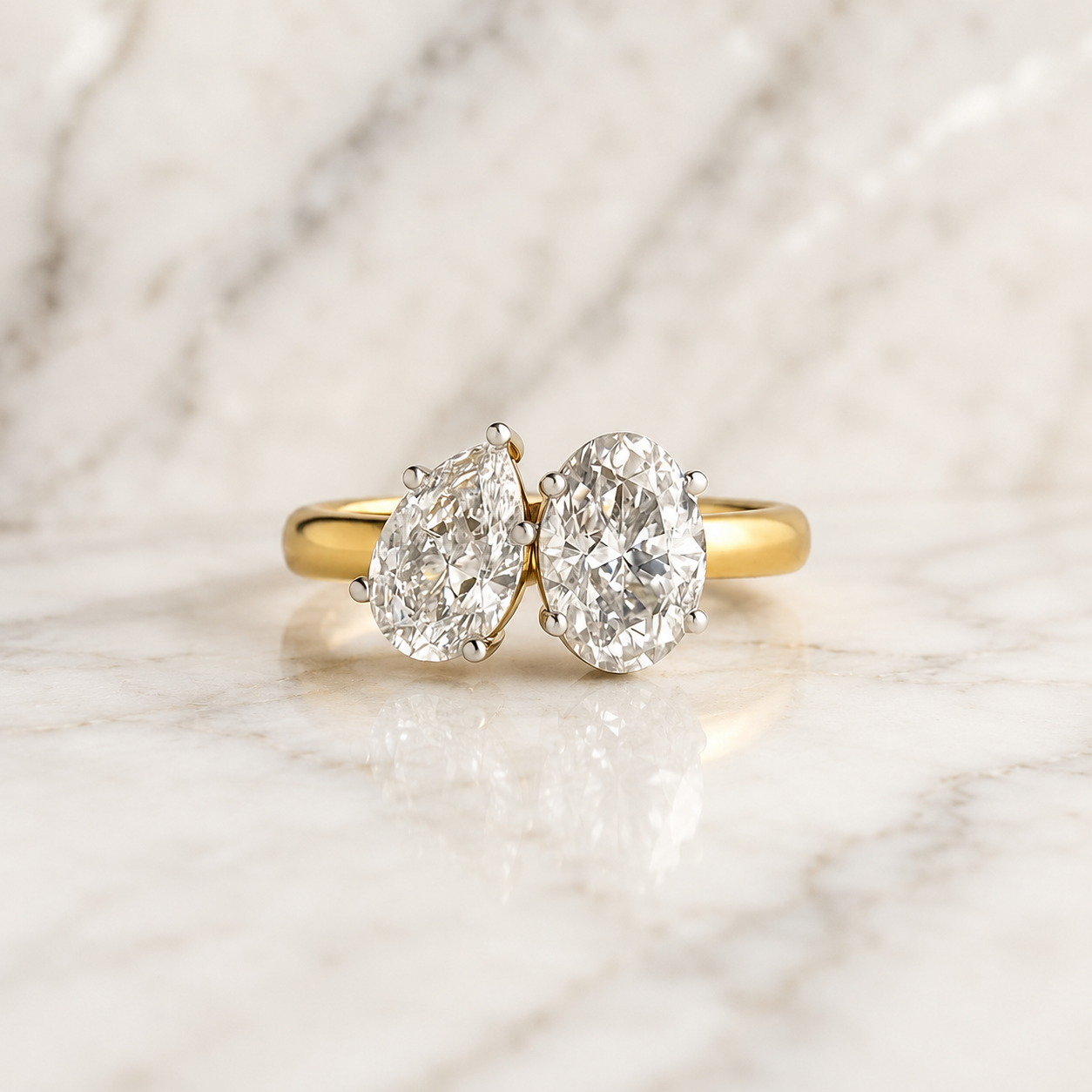 Pear & Oval Lab Grown Diamond Toi et Moi Ring Two Stone 14K Yellow Gold VVS2 E Diamonds