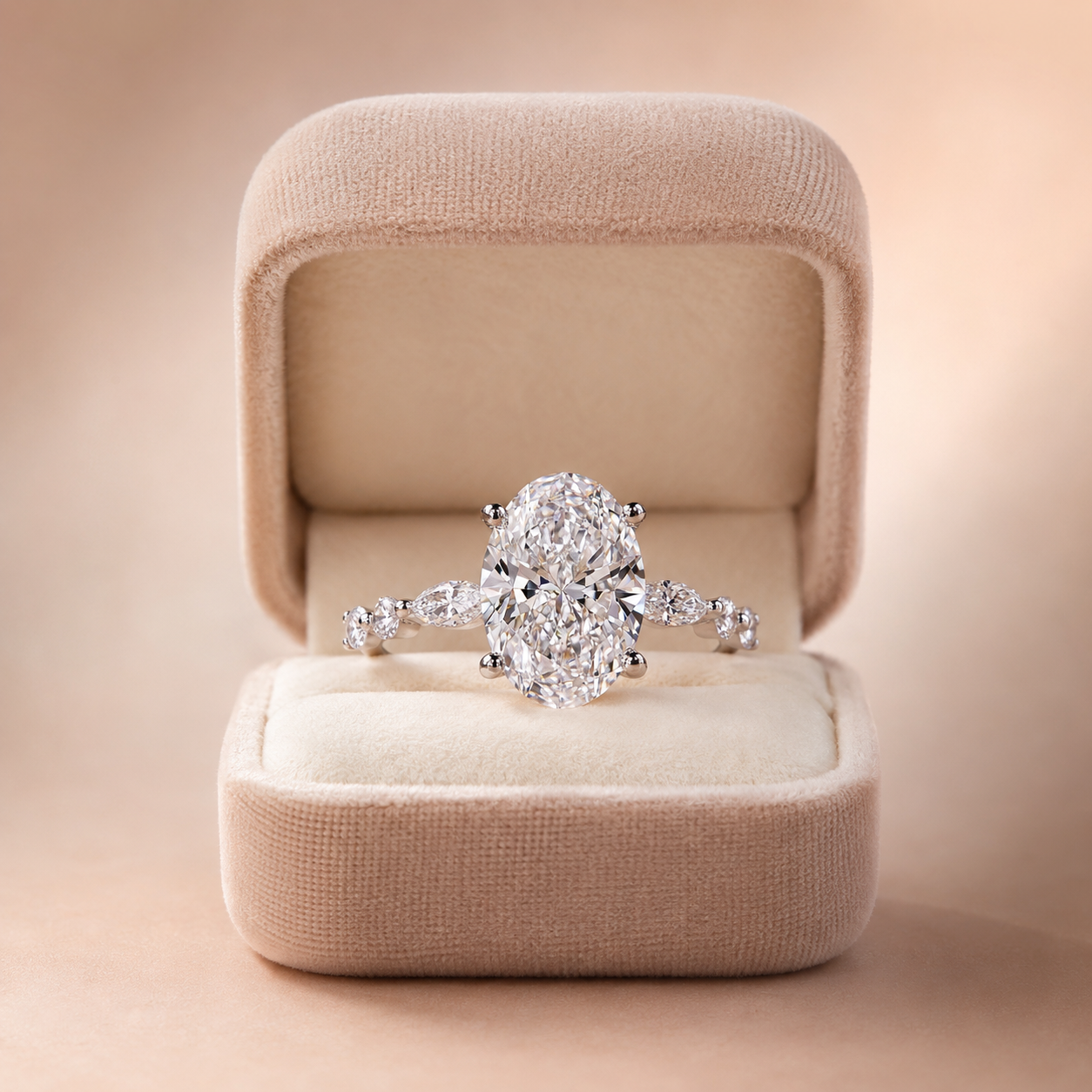 Oval Lab Grown Diamond Engagement Ring Marquise Accent 14K White Gold IGI Certified 2.00 Carat E VVS2