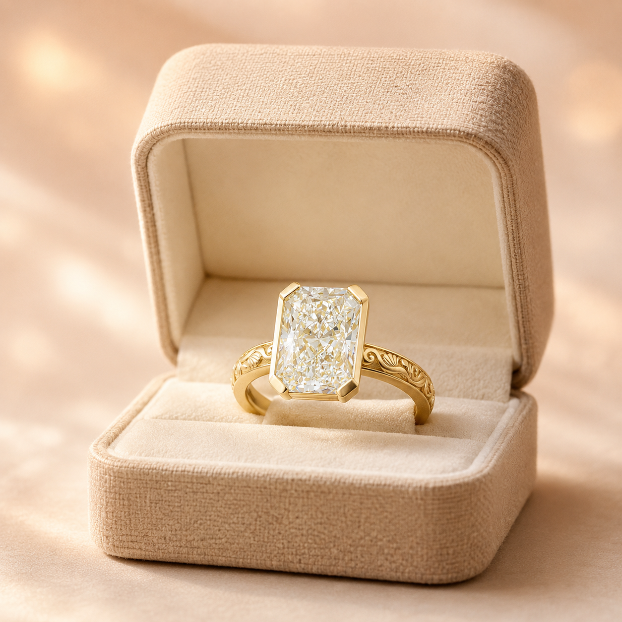 Radiant Lab Grown Diamond Engagement Ring Semi-Bezel Solitaire 18K Yellow Gold – IGI Certified