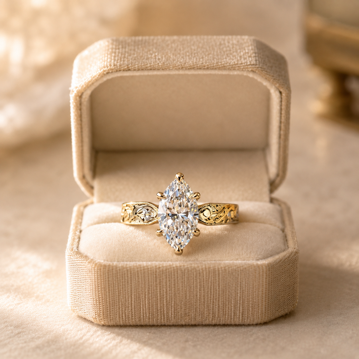 3.02ct Marquise Lab Grown Diamond Engagement Ring 14K Yellow Gold, IGI Certified