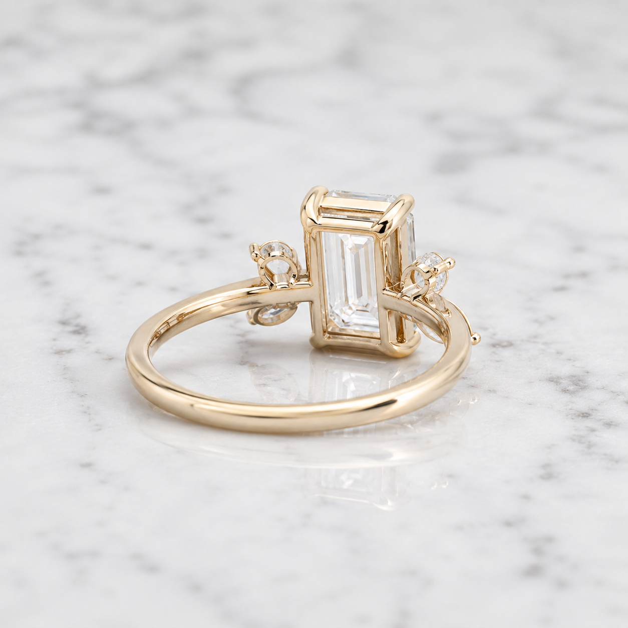 Emerald Cut Lab Grown Diamond Engagement Ring Floral Side Stone 14K Rose Gold IGI Certified 2 Carat E VVS2