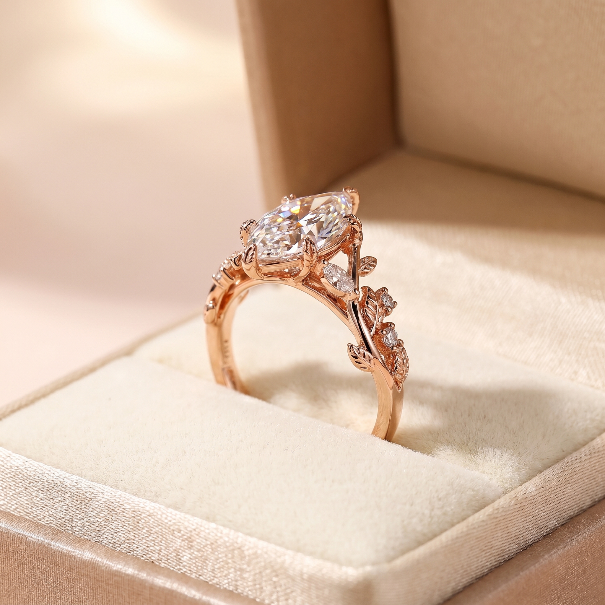 Marquise Lab Grown Diamond Engagement Ring Solitaire Leaf 14K White Gold IGI Certified 2.5 Carat