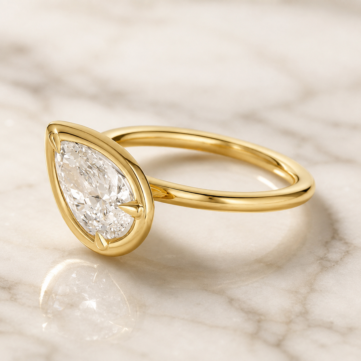 Pear Lab Grown Diamond Engagement Ring Tilted Bezel Solitaire 14K Yellow Gold IGI Certified 2ct E VVS2