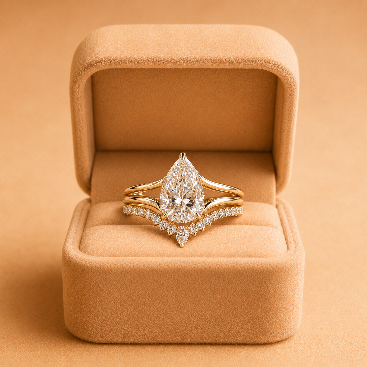 2CT Pear Lab Grown Diamond Engagement Ring Set 14K Rose Gold IGI