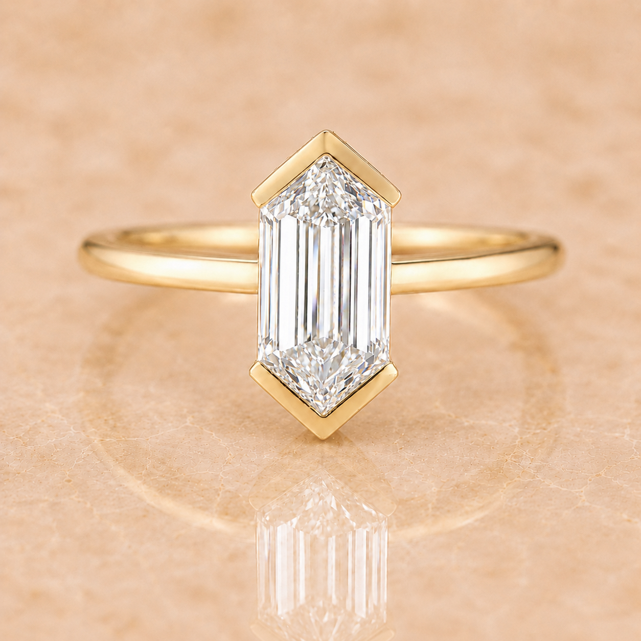Long Hexagon Lab Grown Diamond Engagement Ring Minimalist Solitaire 1.5 Carat