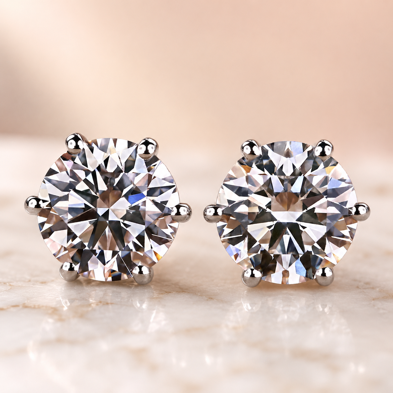 Round Lab Grown Diamond Stud Earrings – Six Prong Solitaire 14K White Gold – IGI Certified 2 Carat