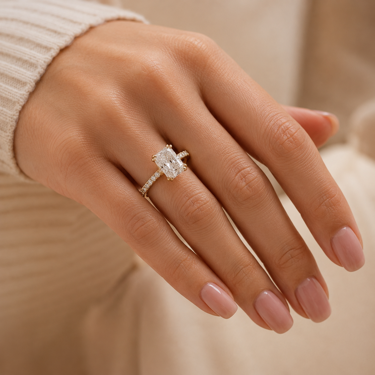 1.5 Carat Radiant Lab Grown Diamond Engagement Ring – Hidden Halo 14K Gold