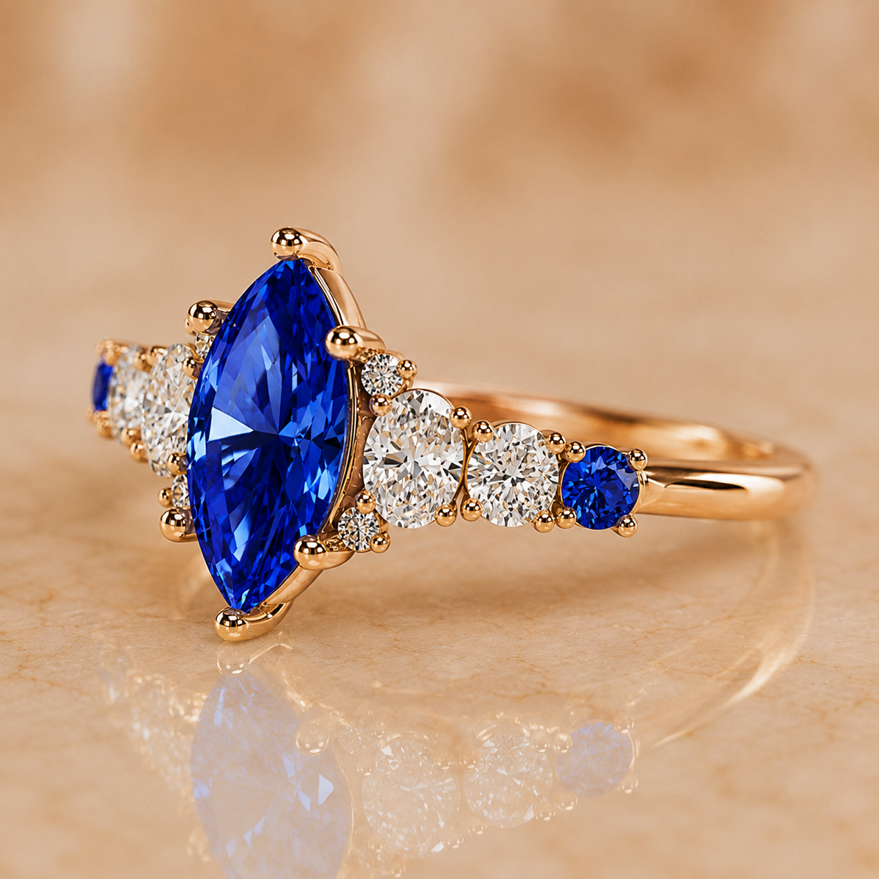 1.5Ct Marquise Lab Grown Blue Sapphire Engagement Ring 14K Gold