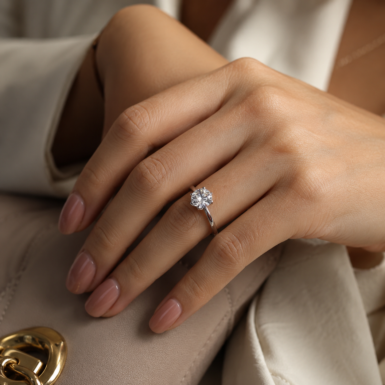 IGI Round Lab Grown Diamond Engagement Ring 2Ct E VVS2 Tulip Basket 14K Gold