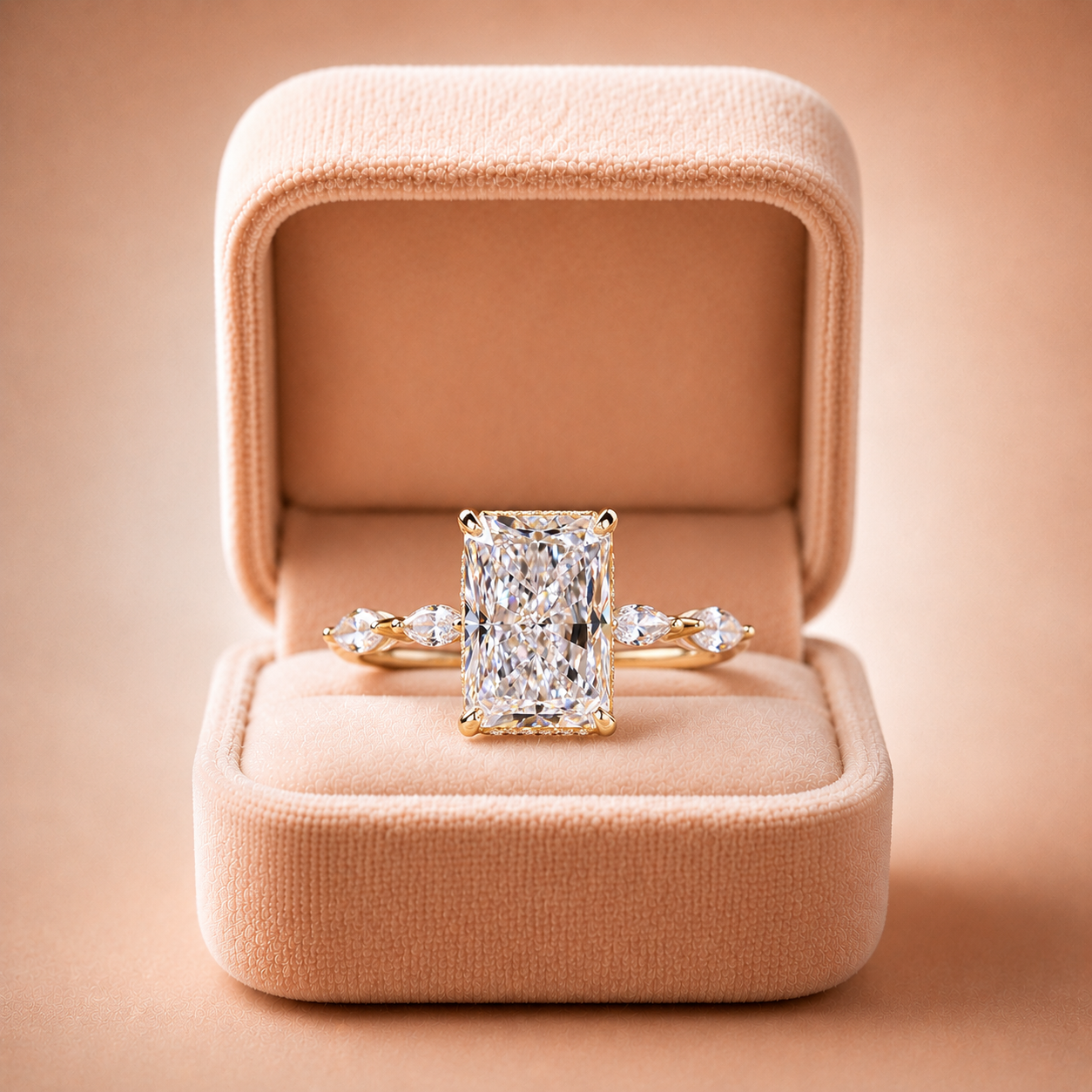 3.00ct Radiant Lab Grown Diamond Hidden Halo Engagement Ring – 14K Rose Gold