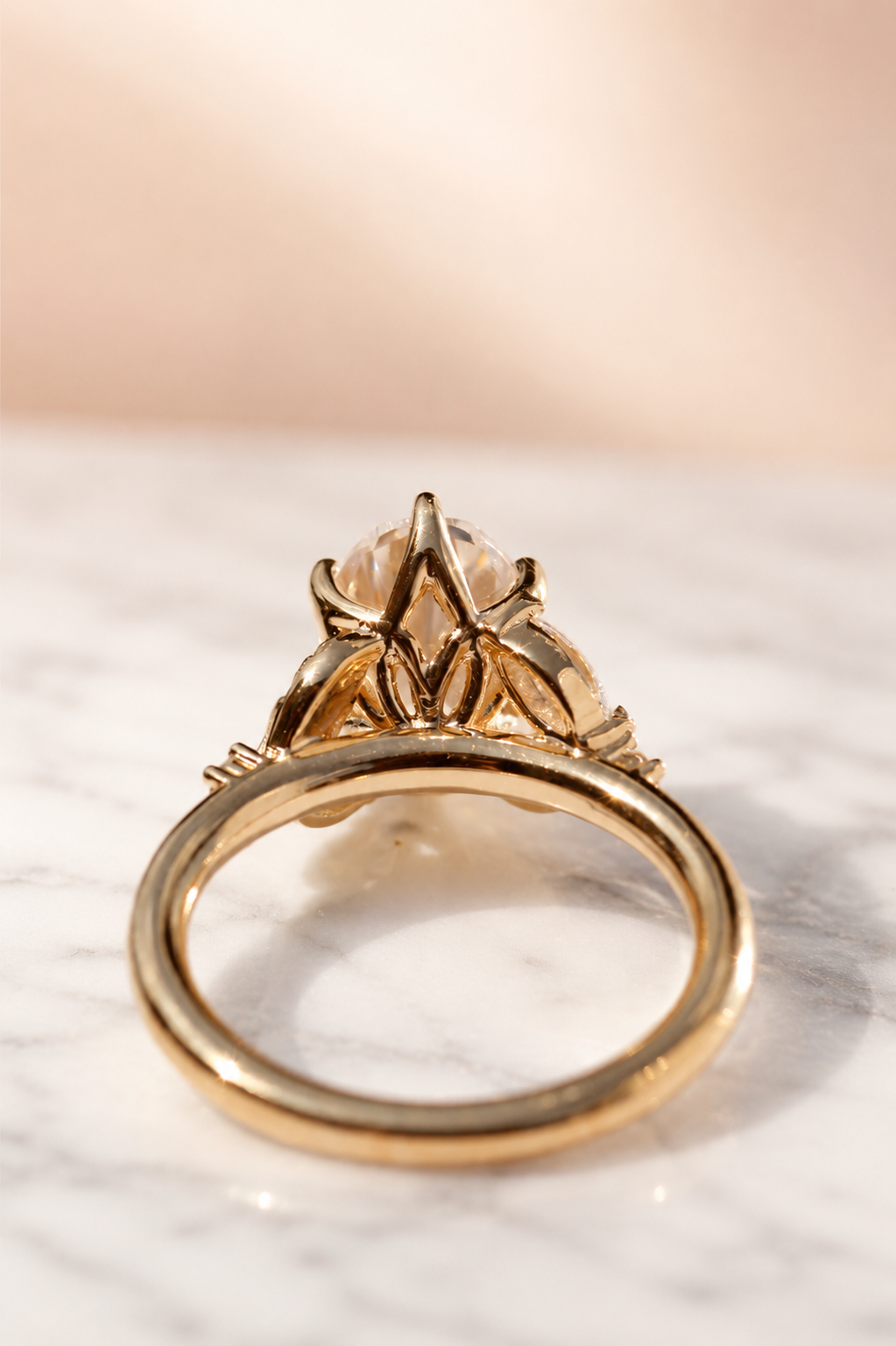 2 Ct Oval Lab Grown Diamond Engagement Ring – IGI Certified Floral Petal Prong, 14K Gold — view 6