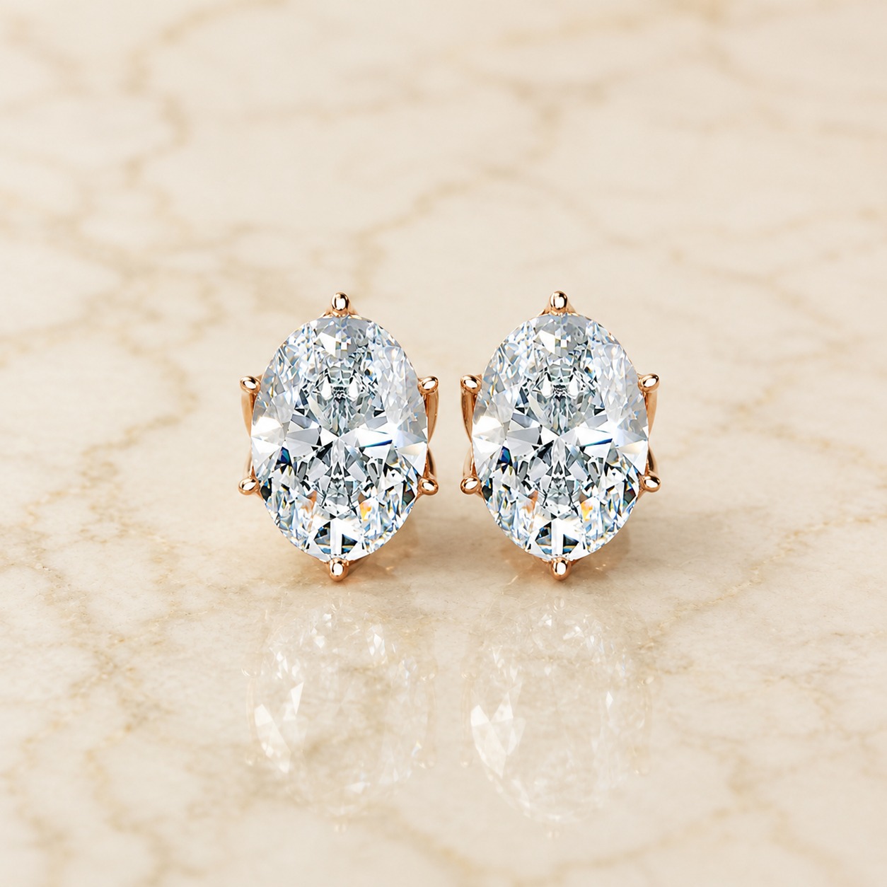 Oval Lab Grown Diamond Stud Earrings Solitaire 14K Rose Gold IGI Certified 2ct Screw-Back
