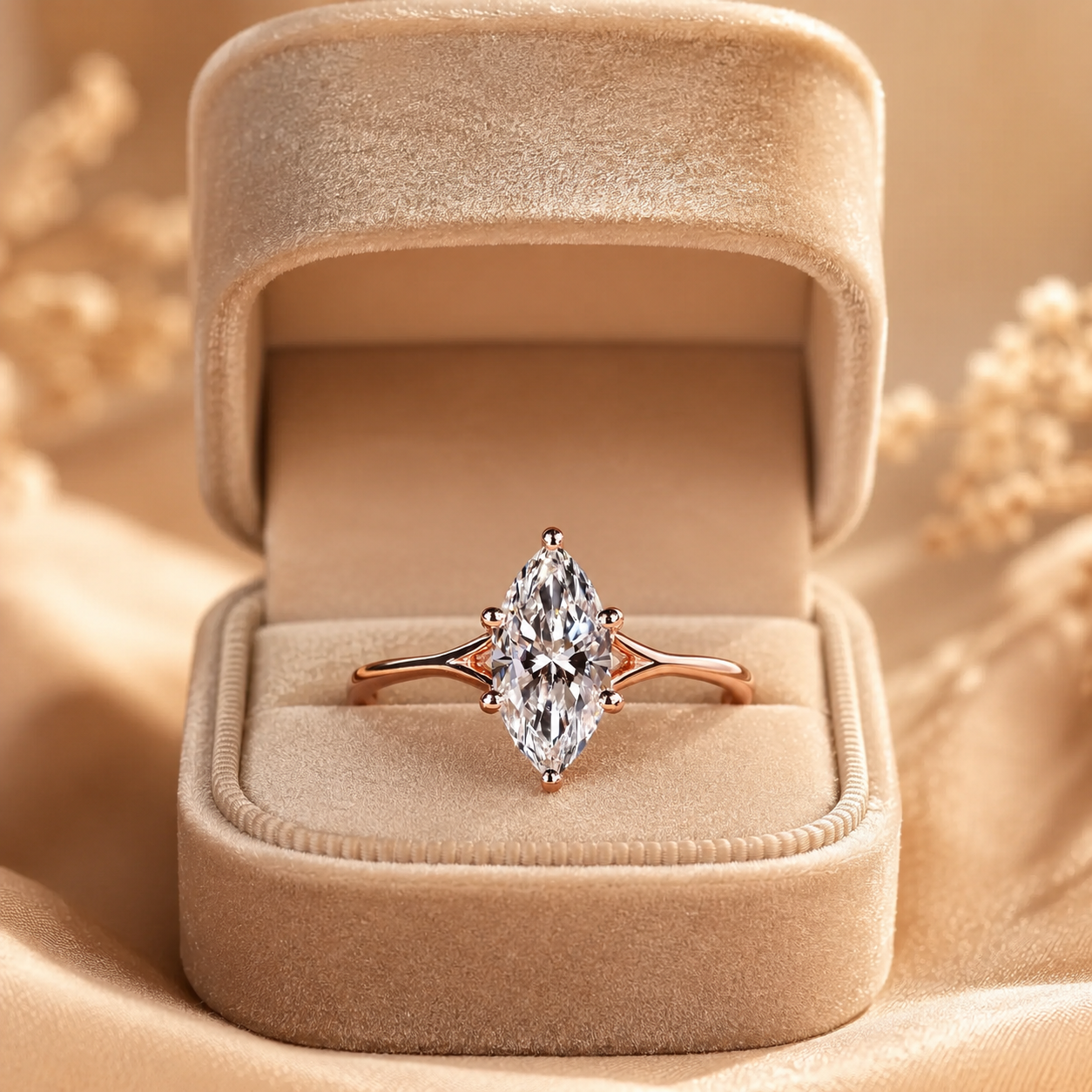 IGI 2Ct Marquise Lab Grown Diamond Engagement Ring 14K Gold Split Shank E VVS2