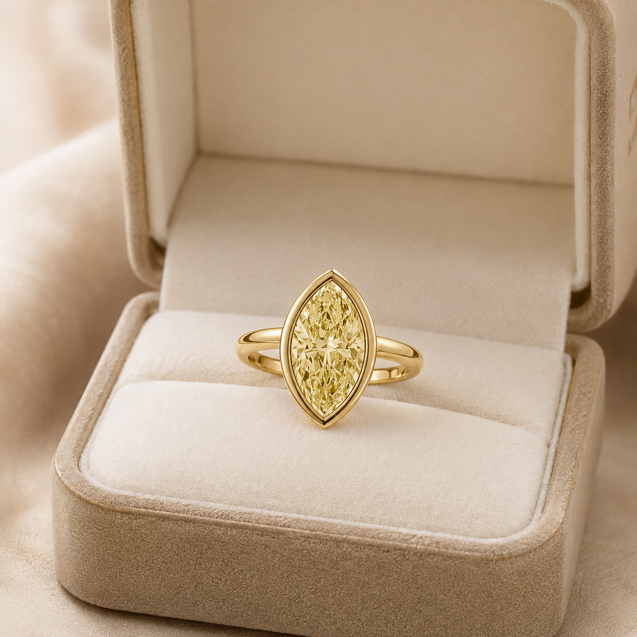 Yellow Marquise Lab Grown Diamond Engagement Ring Cathedral Bezel 14K Yellow Gold – Solitaire Setting