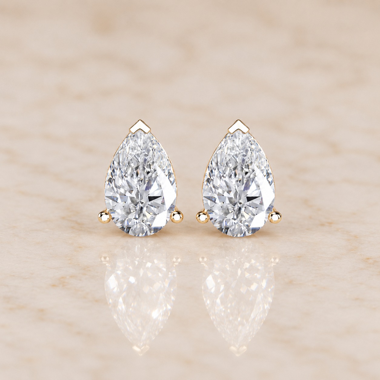 Pear Lab Grown Diamond Stud Earrings Three Prong 14K Rose Gold IGI Certified 2 Carat