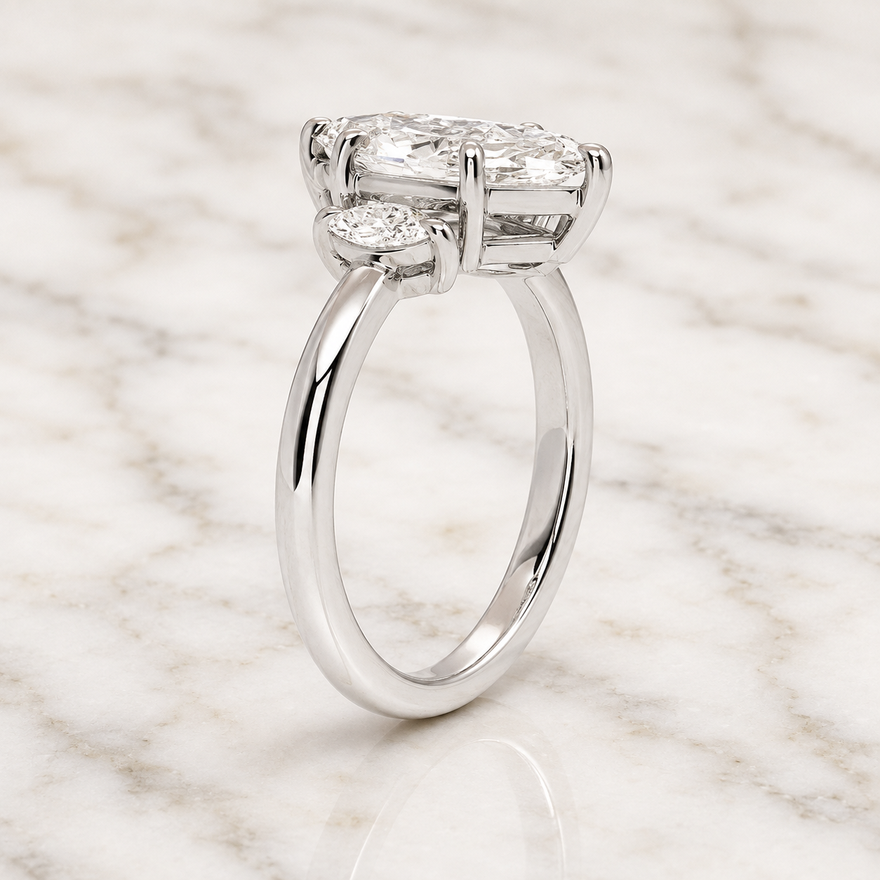 Marquise Lab Grown Diamond Engagement Ring Three Stone 14K White Gold E VVS2