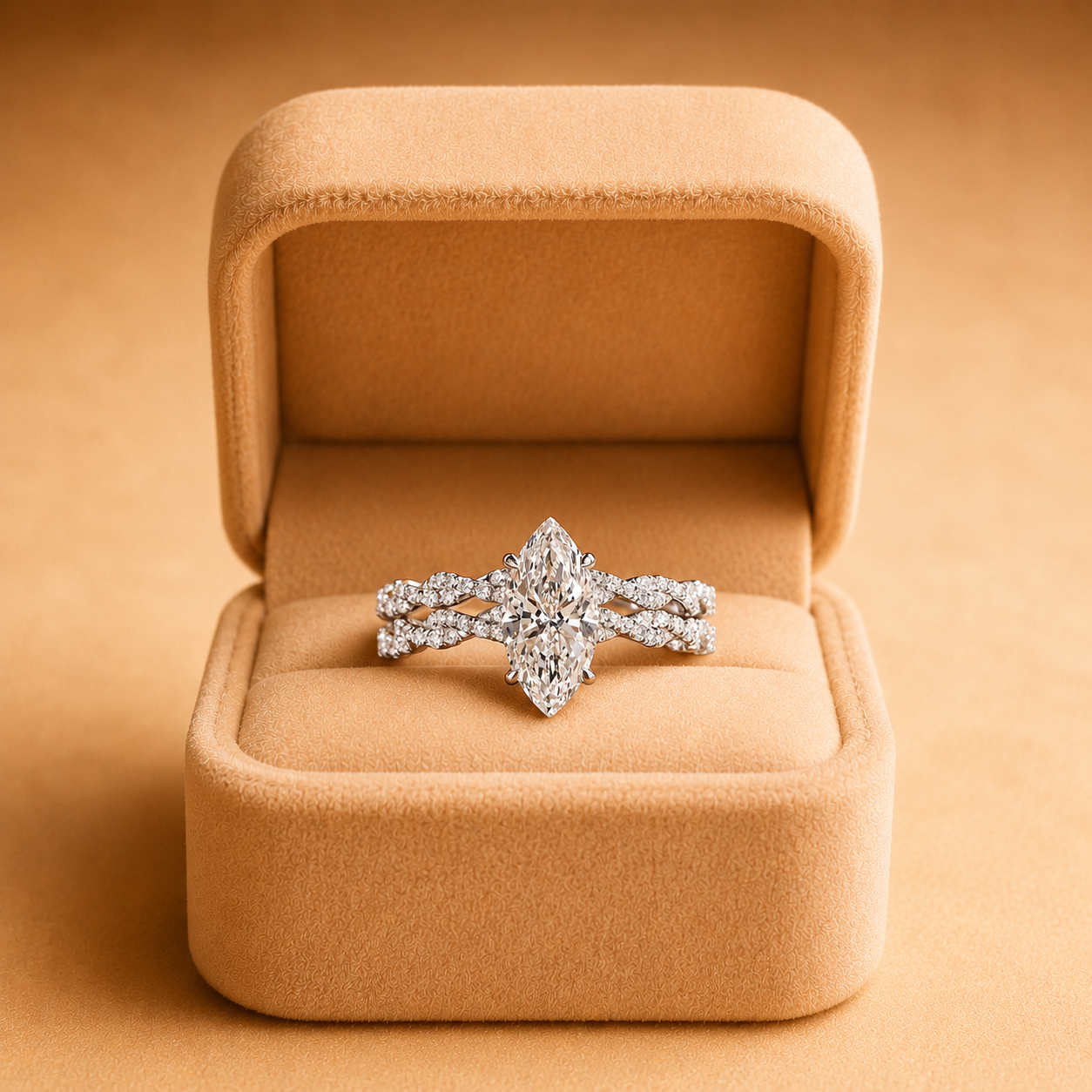 2ct Marquise Lab Grown Diamond Twisted Pave Engagement Ring Set IGI