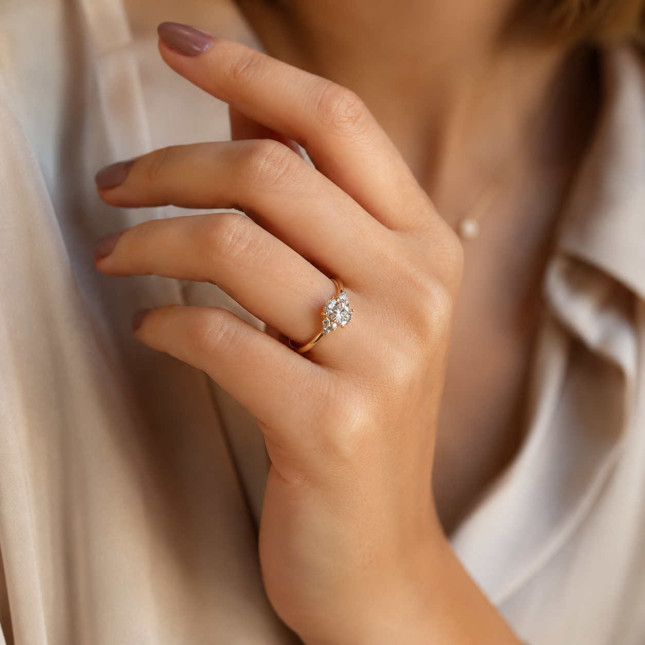 Oval Lab Grown Diamond Engagement Ring 7 Stone Cluster 14K Yellow Gold IGI Certified 2 Carat E VVS2