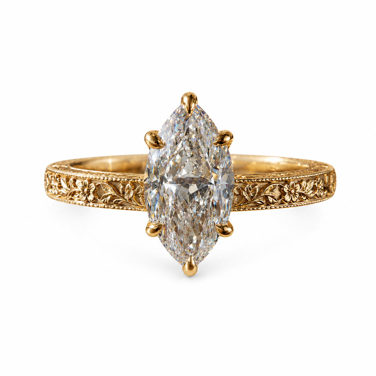 2CT Marquise Lab Grown Diamond Engagement Ring – IGI Certified 14K Gold