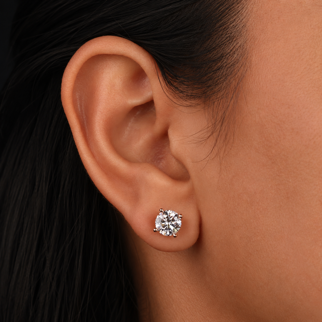 IGI 3Ct Round Lab Grown Diamond Stud Earrings 14K Rose Gold 4-Prong VVS2 E