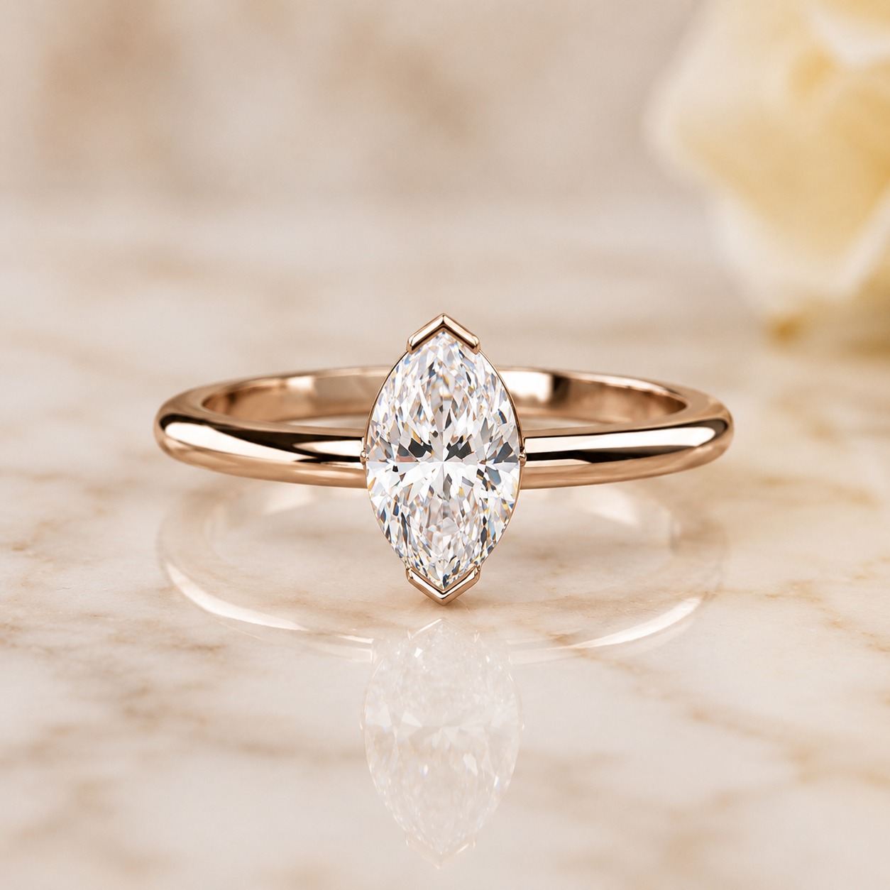 0.50Ct Marquise Lab Grown Diamond Engagement Ring 14K Rose Gold Solitaire VS — alternate view