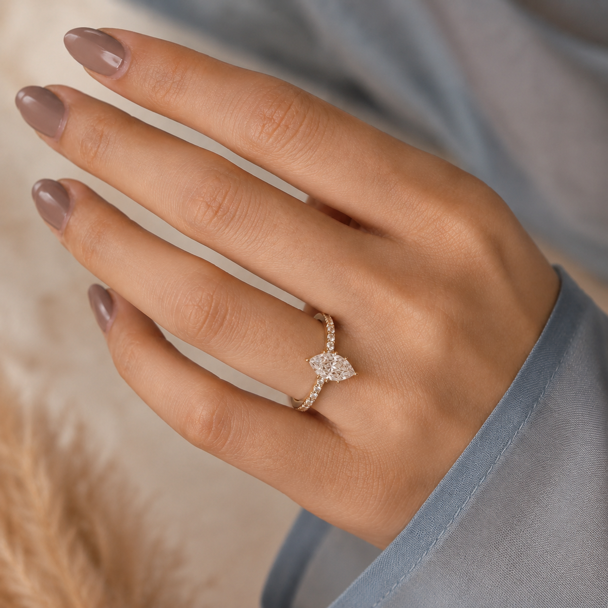 3ct Marquise Lab Grown Diamond Engagement Ring – Platinum Hidden Halo