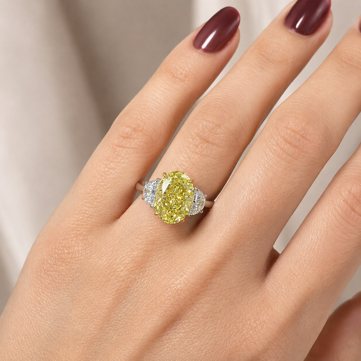 3 ct Fancy Intense Yellow Oval Lab Grown Diamond Ring – IGI Platinum