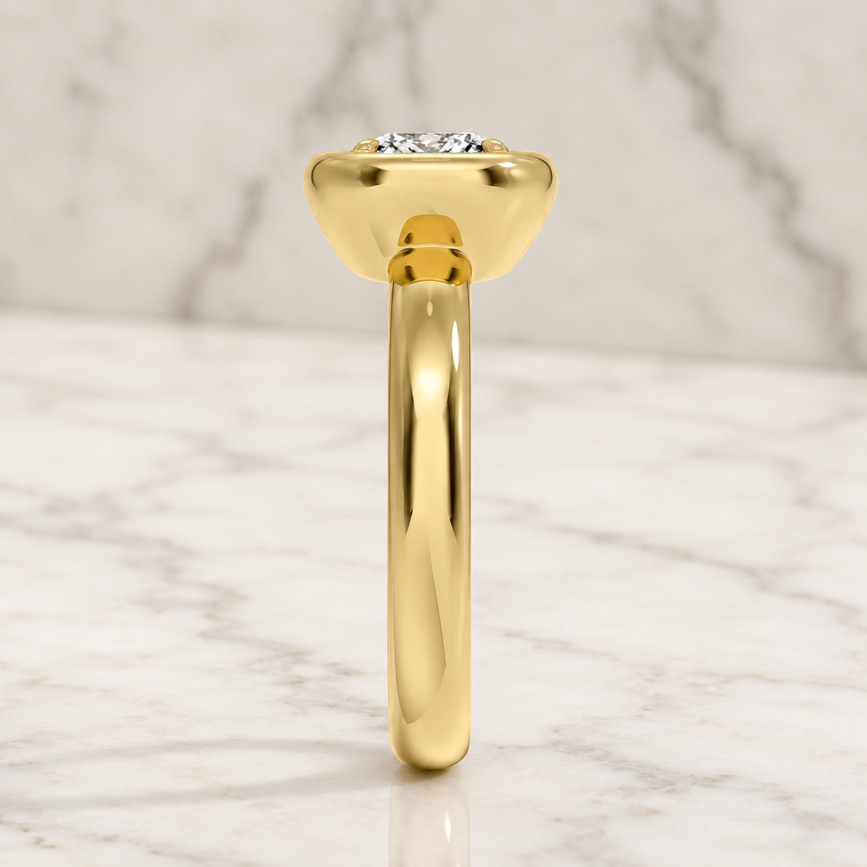 Cushion Lab Grown Diamond Engagement Ring Bezel Solitaire 14K Yellow Gold Corner Prong Setting
