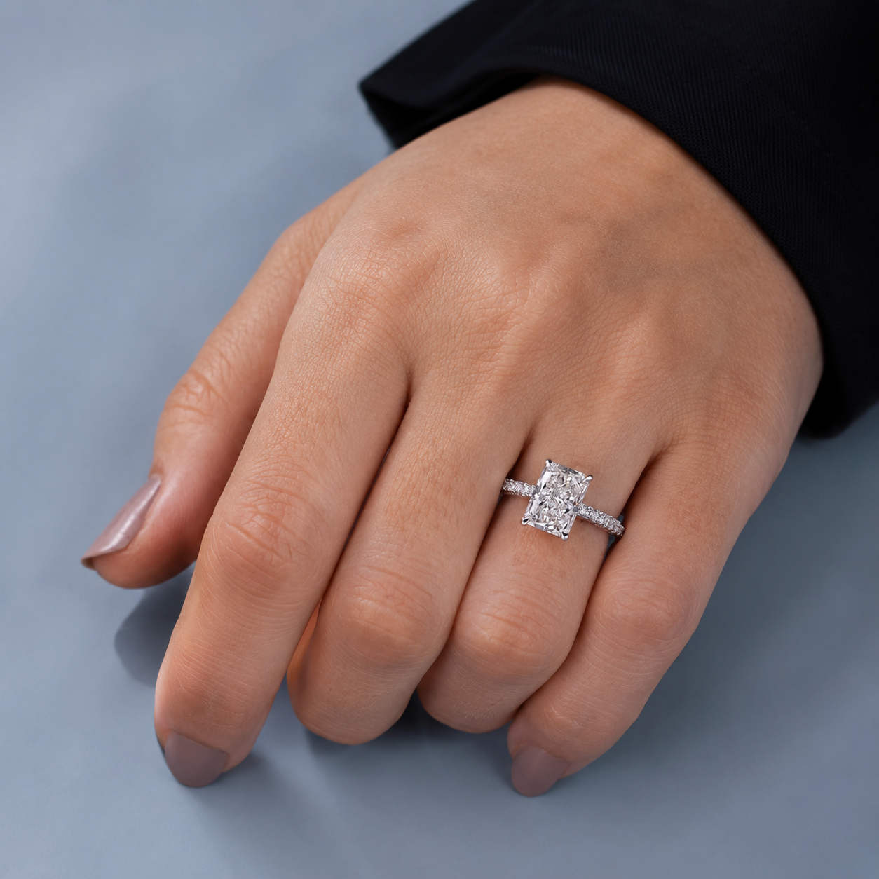 3.20ct Radiant Lab Grown Diamond Engagement Ring  IGI E VVS2 Platinum