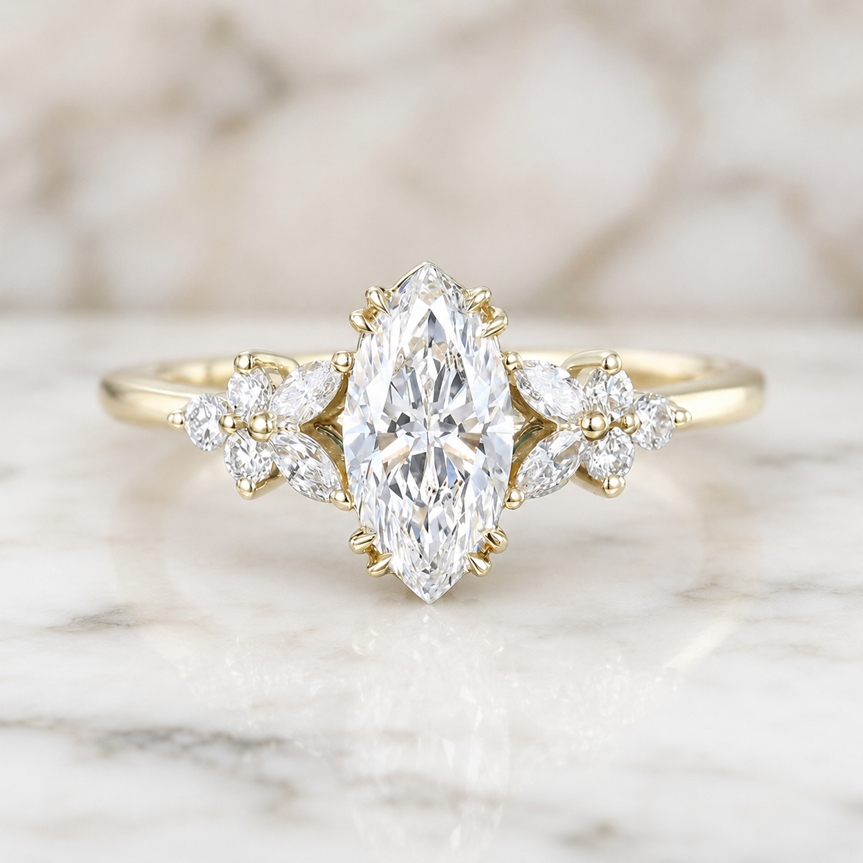 Marquise Lab Grown Diamond Engagement Ring Nature-Inspired Blossom Solitaire 1 Carat Center
