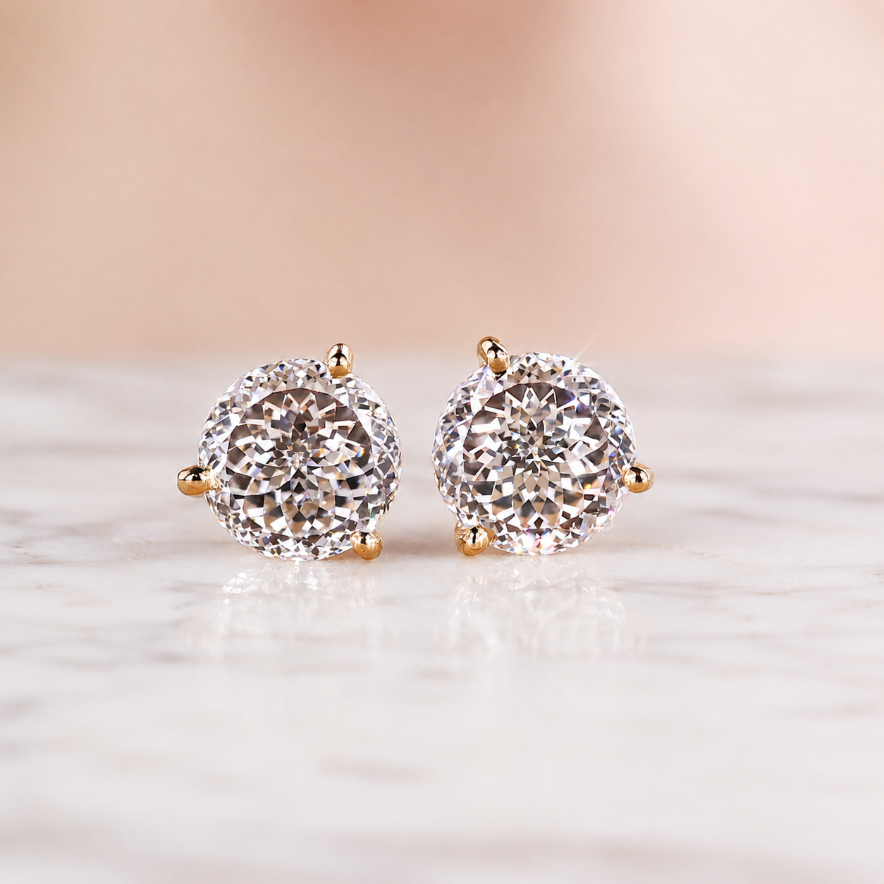 Portuguese Cut Lab Grown Diamond Stud Earrings Martini Setting 14K Gold E VVS2 Lab Diamond